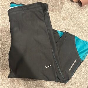 Nike Black and Teal Crop Leggings
